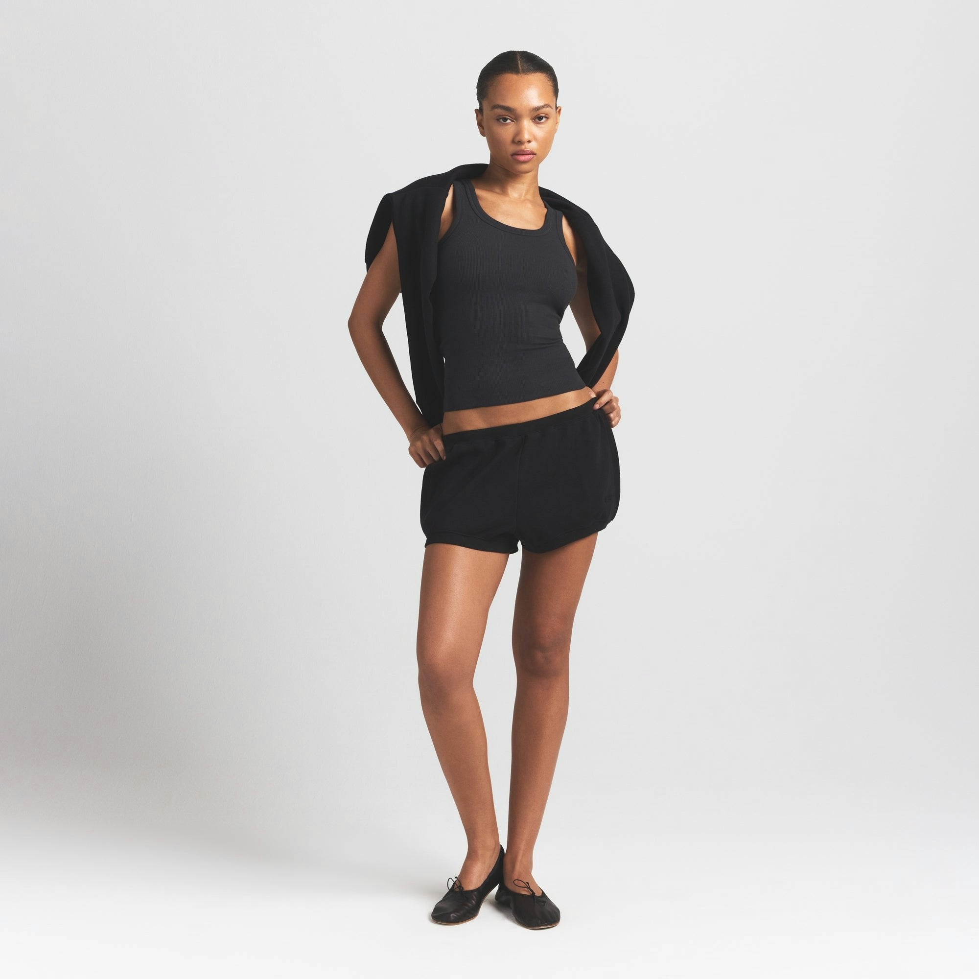 Skims Cotton Fleece Bubble Hem Short Onyx