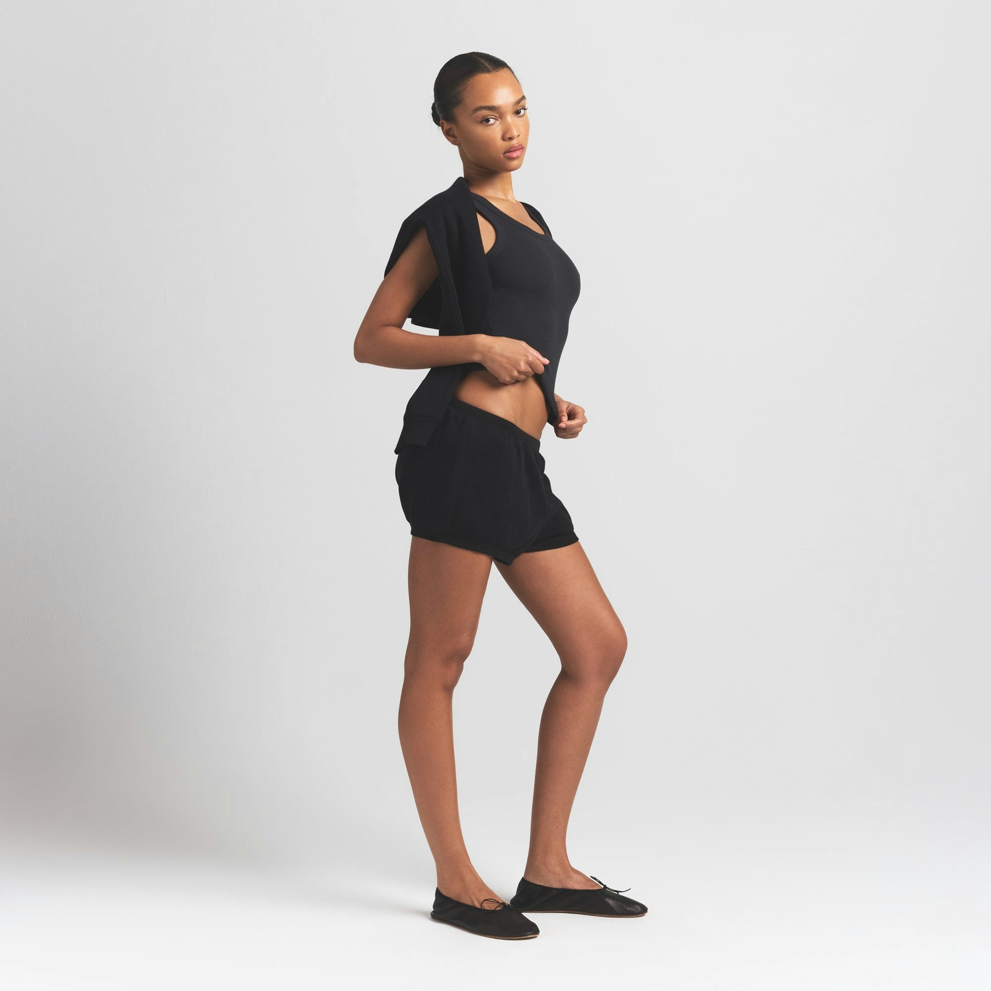 Skims Cotton Fleece Bubble Hem Short Onyx