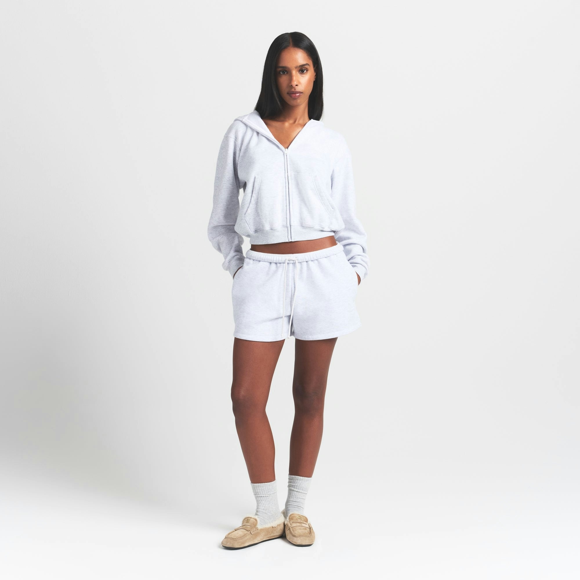 Skims Cotton Fleece Classic Short Light Heather Grey