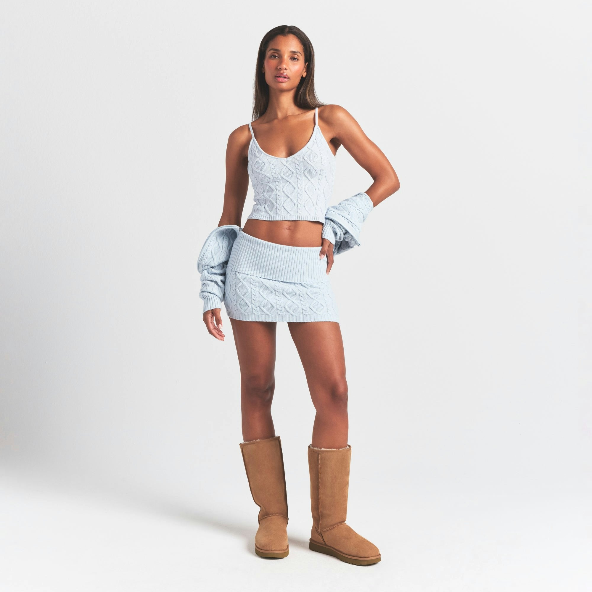 Skims Sweater Knits Cable Knit Mini Skirt Zen Blue