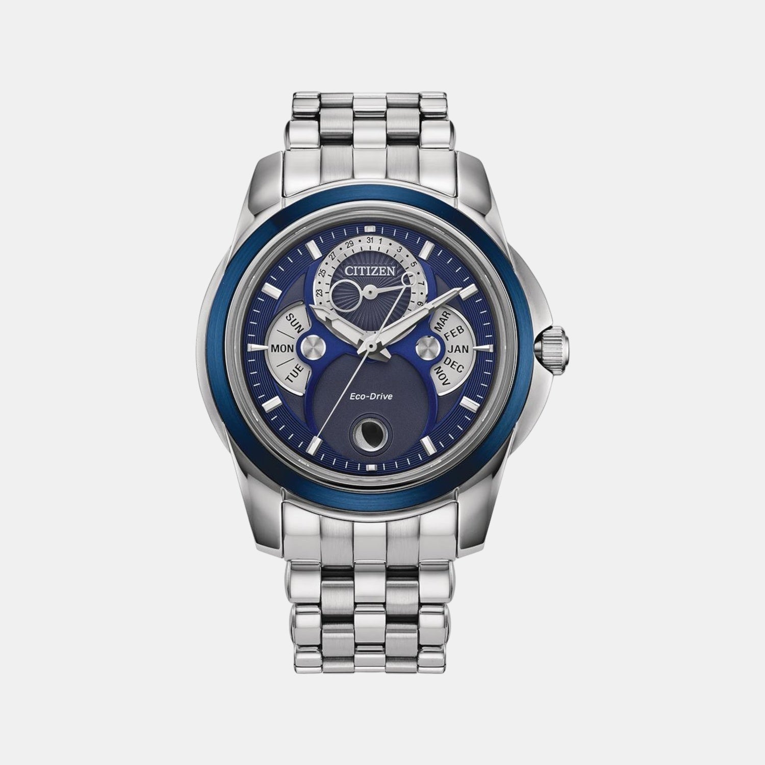 Citizen Calendrier Men Quartz Blue Dial Analog Stainless Steel Watch Bu0088-51H