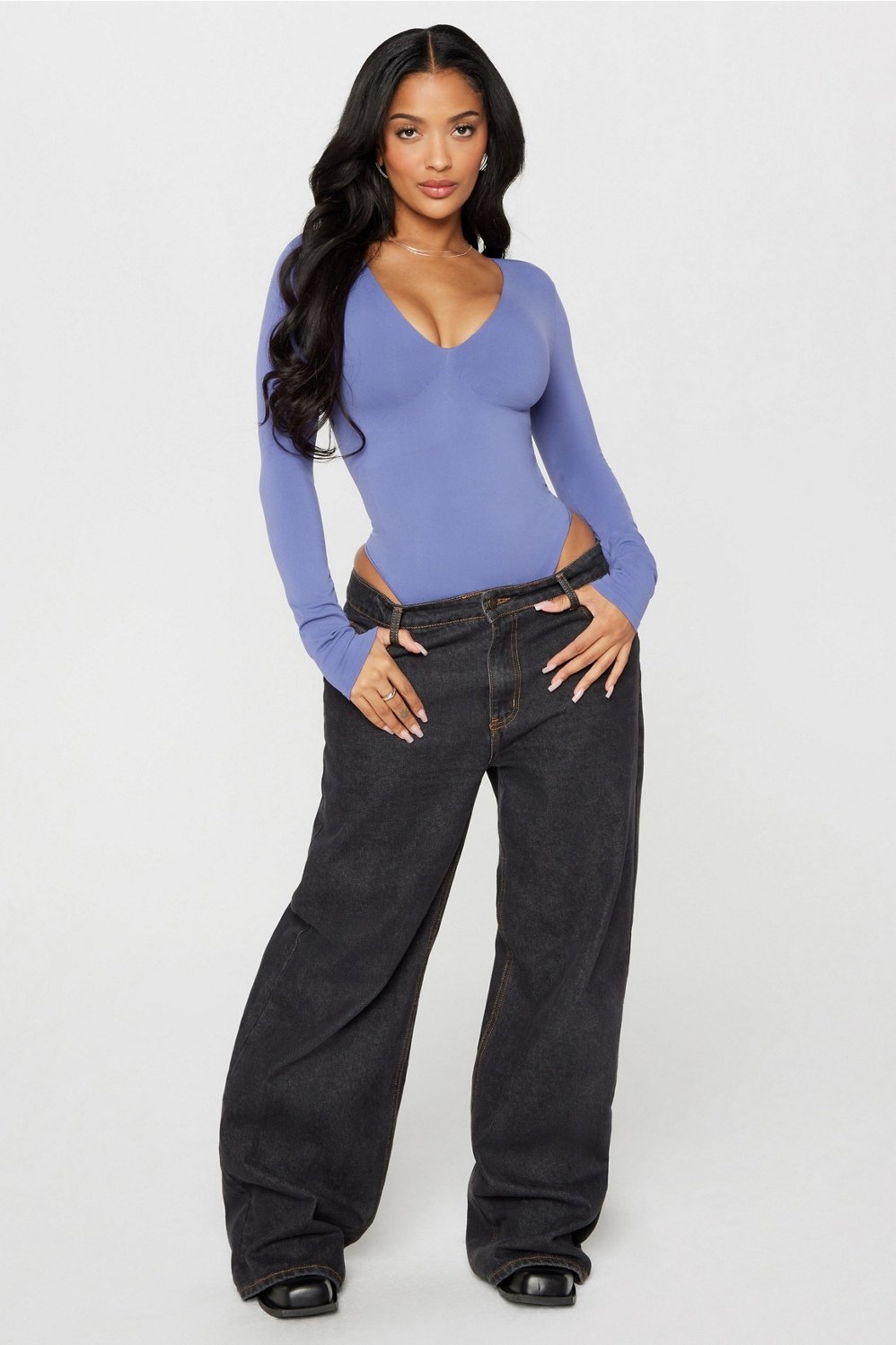 Fabletics Nearly Naked Shapewear Plunge Long Sleeve Bodysuit