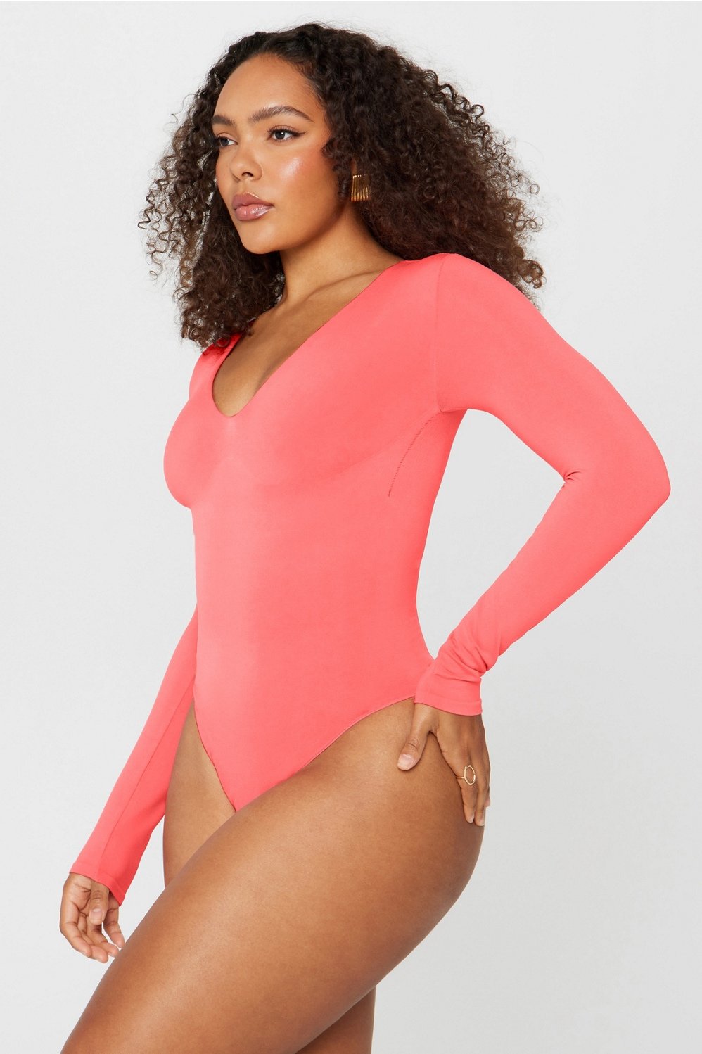 Fabletics Nearly Naked Shapewear Plunge Long Sleeve Bodysuit