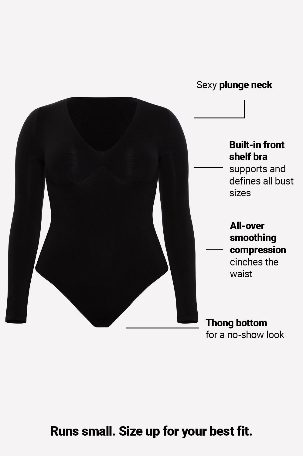 Fabletics Nearly Naked Shapewear Plunge Long Sleeve Bodysuit