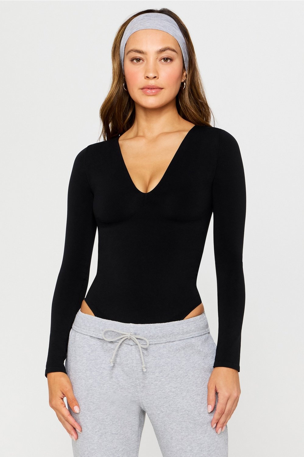 Fabletics Nearly Naked Shapewear Plunge Long Sleeve Bodysuit