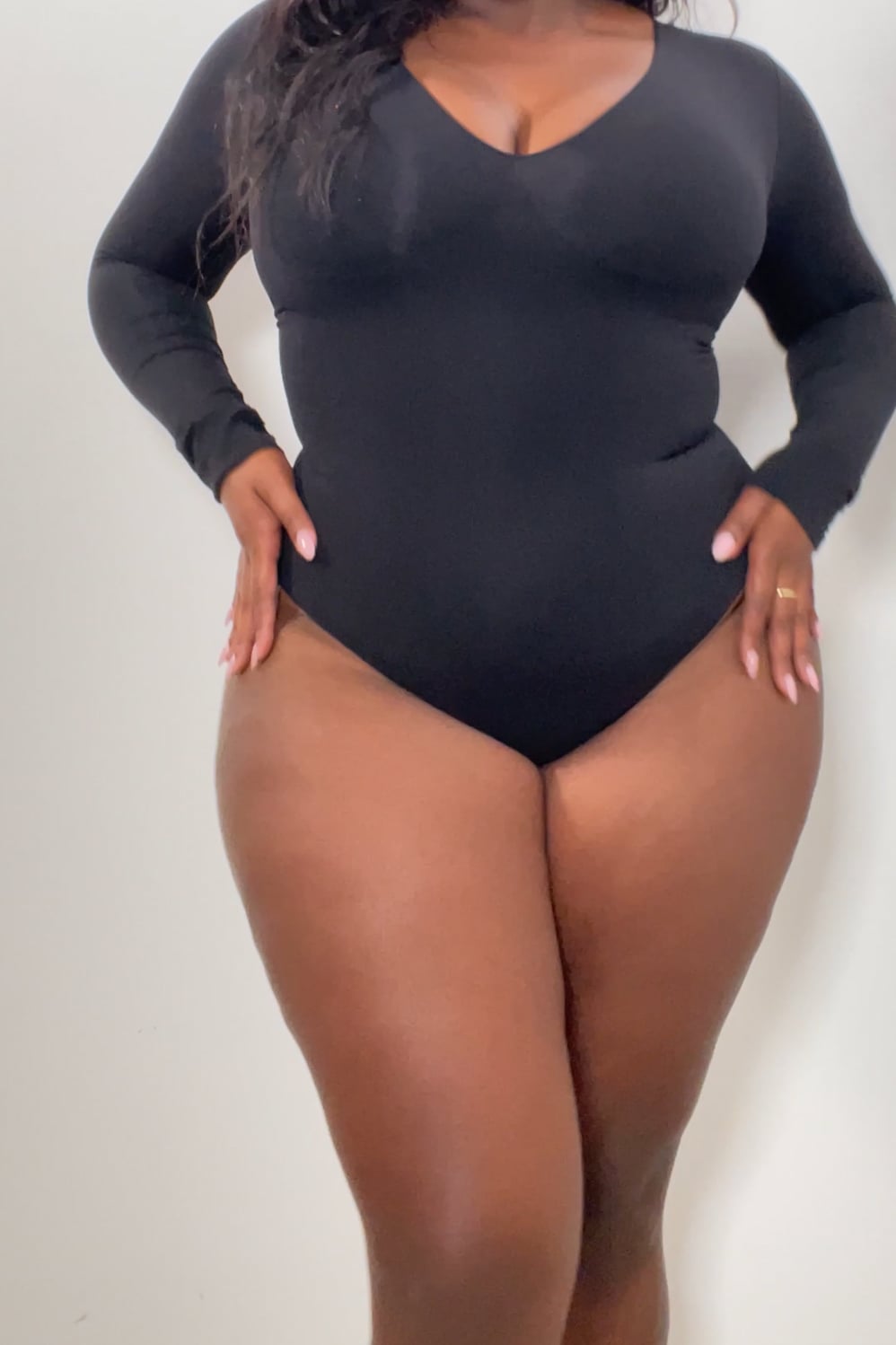 Fabletics Nearly Naked Shapewear Plunge Long Sleeve Bodysuit