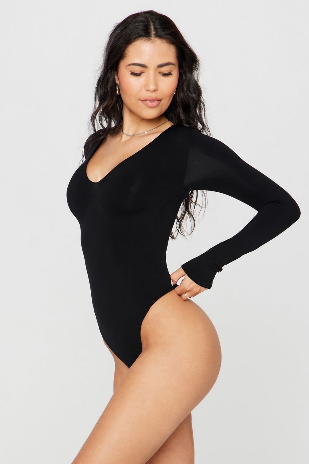 Fabletics Nearly Naked Shapewear Plunge Long Sleeve Bodysuit