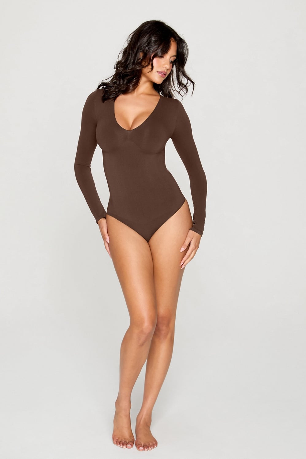 Fabletics Nearly Naked Shapewear Plunge Long Sleeve Bodysuit