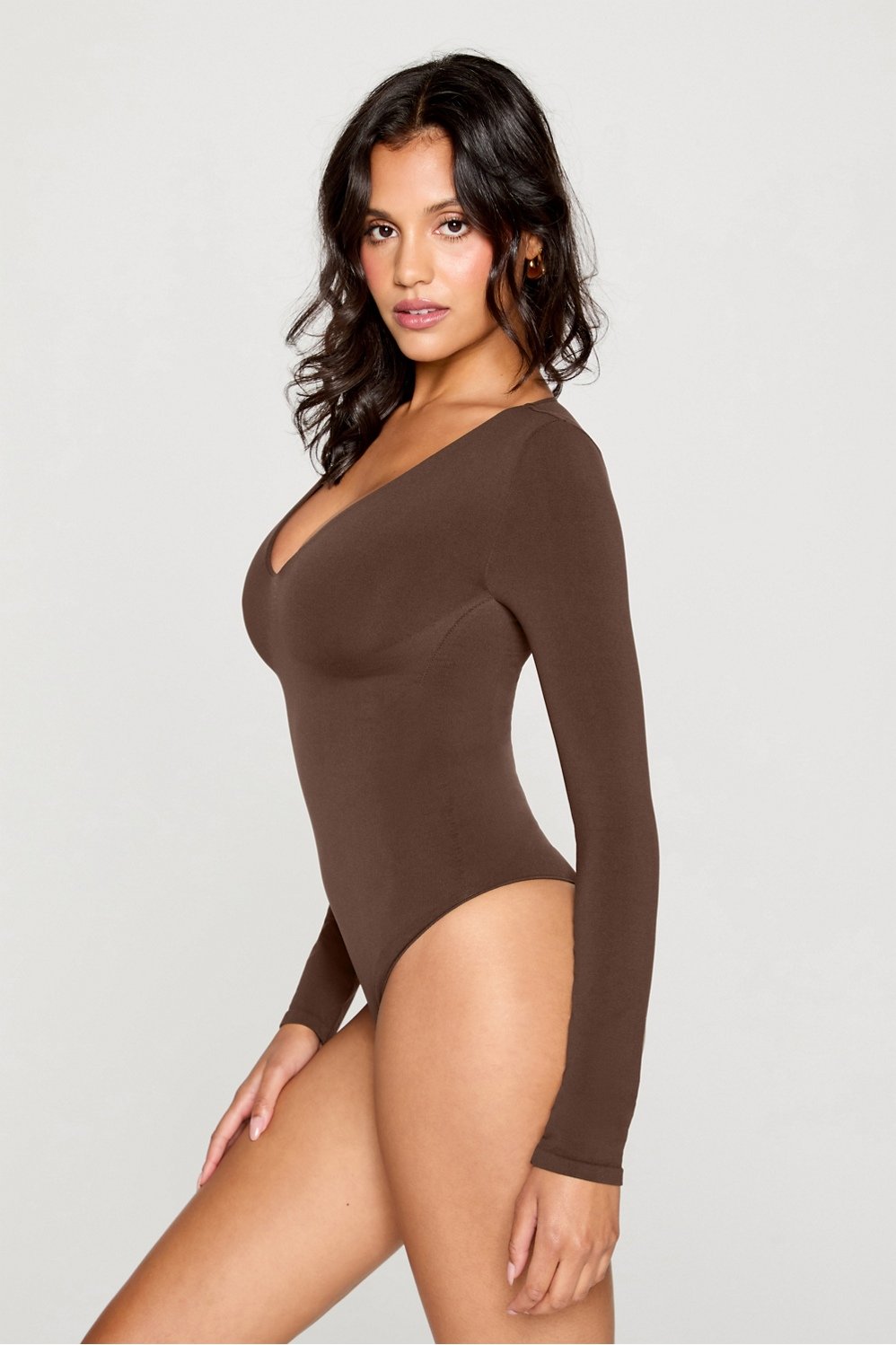 Fabletics Nearly Naked Shapewear Plunge Long Sleeve Bodysuit