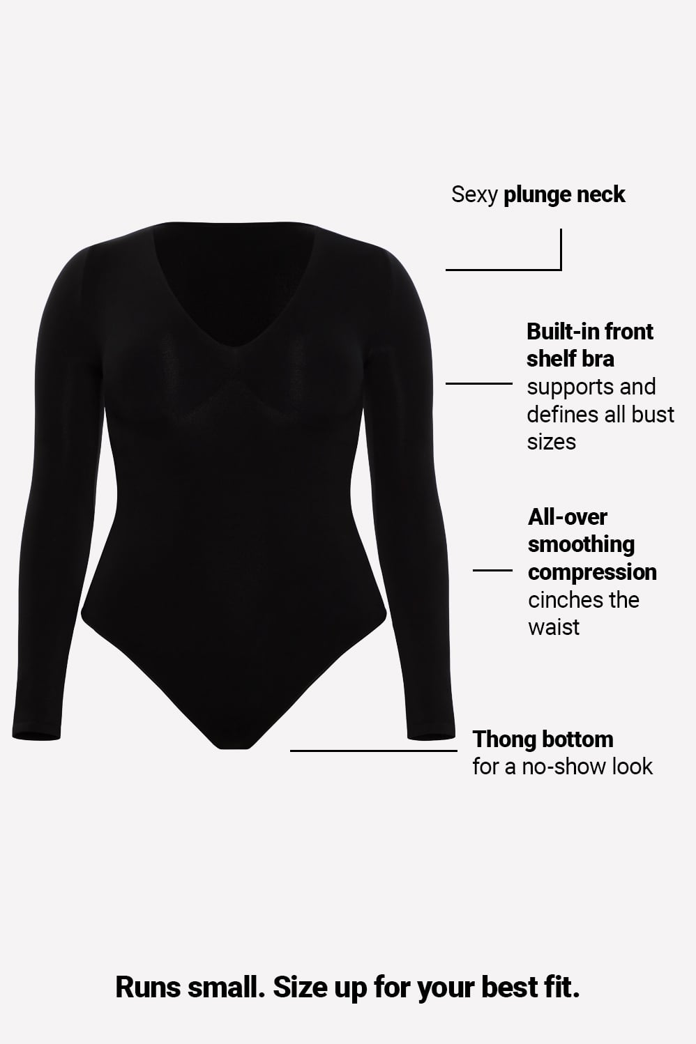 Fabletics Nearly Naked Shapewear Plunge Long Sleeve Bodysuit