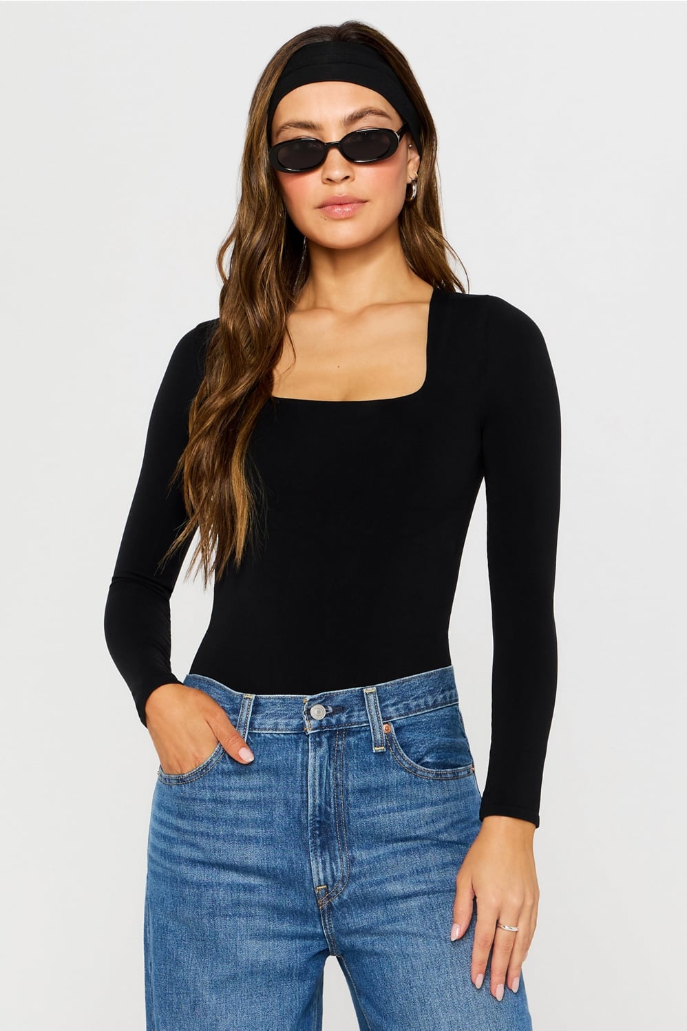 Fabletics Nearly Naked Shapewear Square Neck Long Sleeve Bodysuit