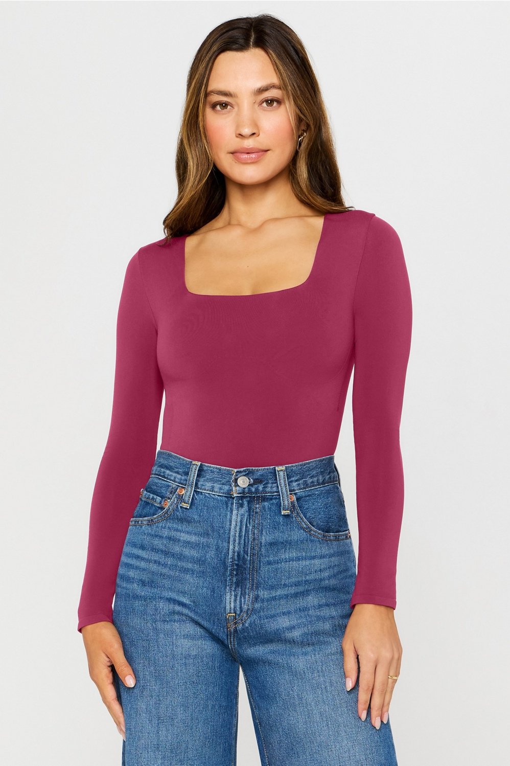 Fabletics Nearly Naked Shapewear Square Neck Long Sleeve Bodysuit