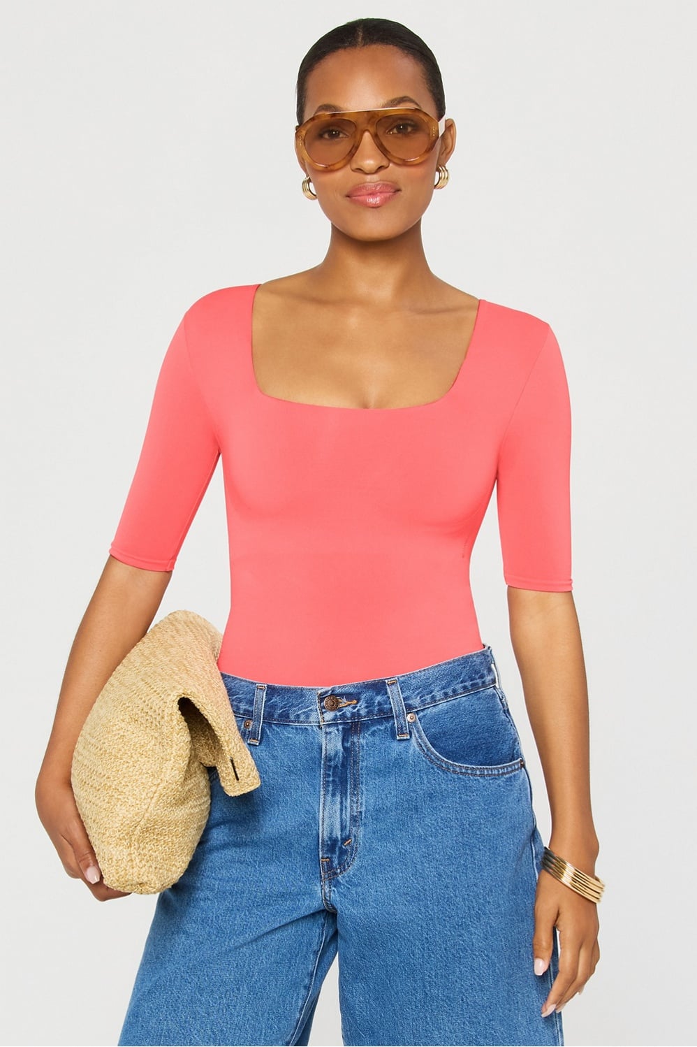 Fabletics Nearly Naked Shapewear 3/4 Sleeve Bodysuit