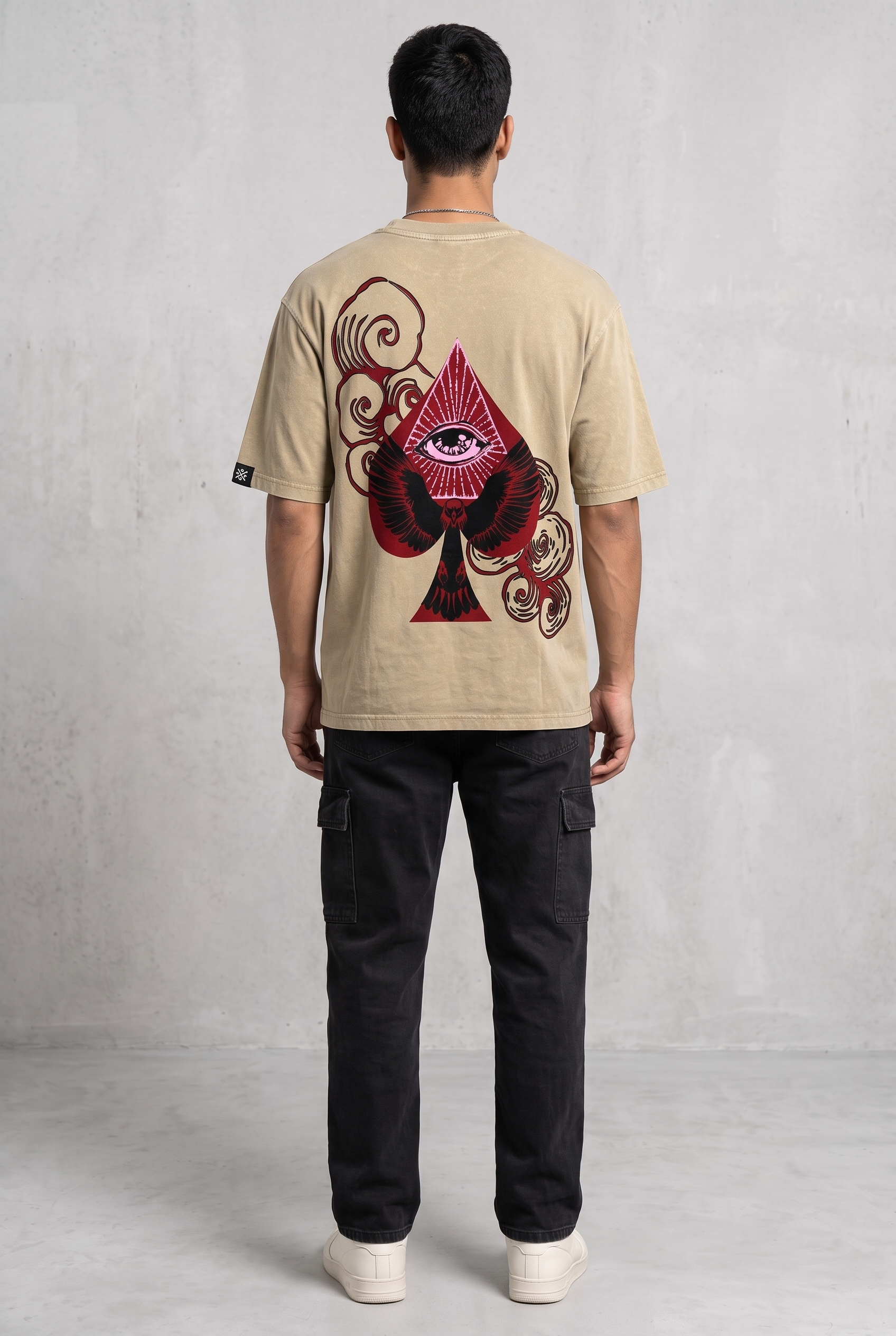 SPADE OF SECRETS BEIGE ACIDWASH MEN’S OVERSIZED T-SHIRT
