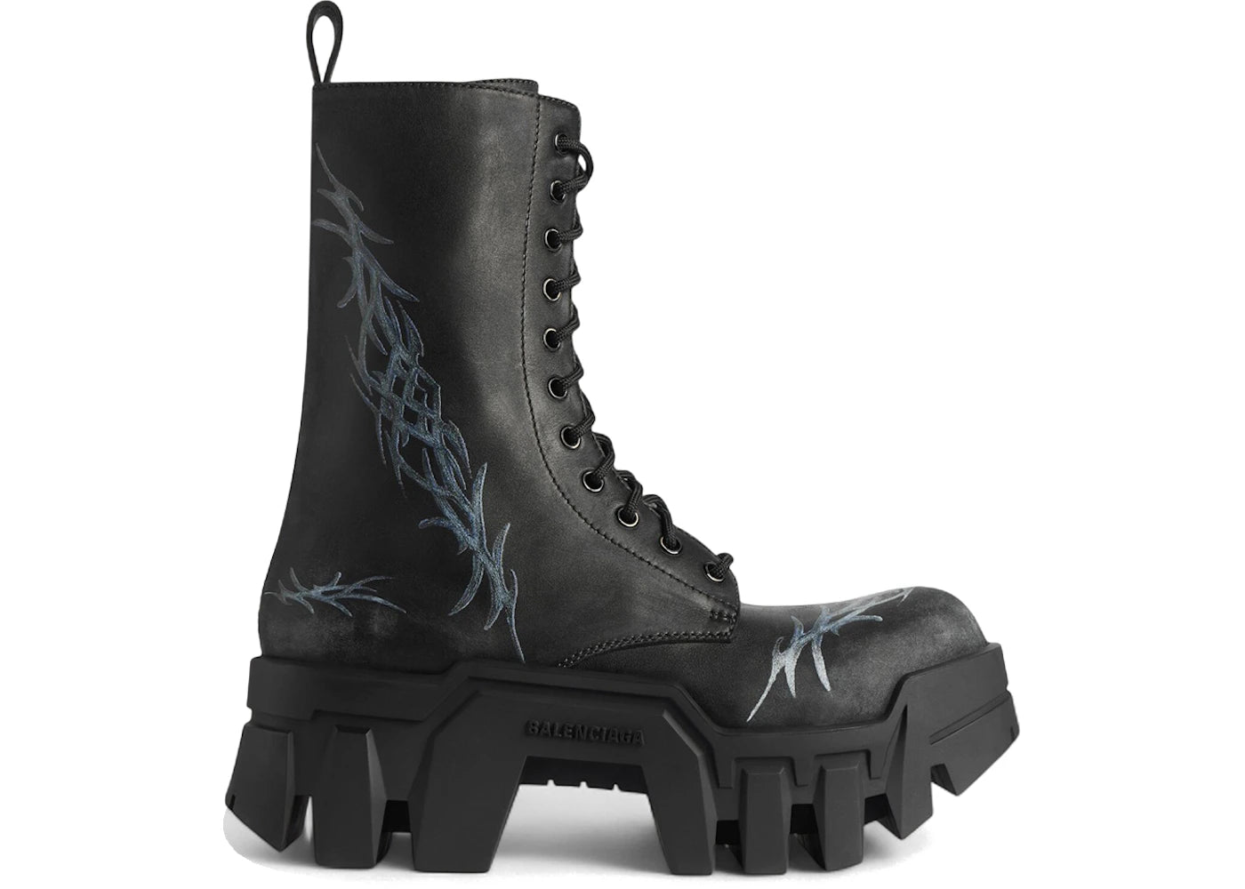 Balenciaga Bulldozer Lace-Up Bootie Black Tattoo Artwork