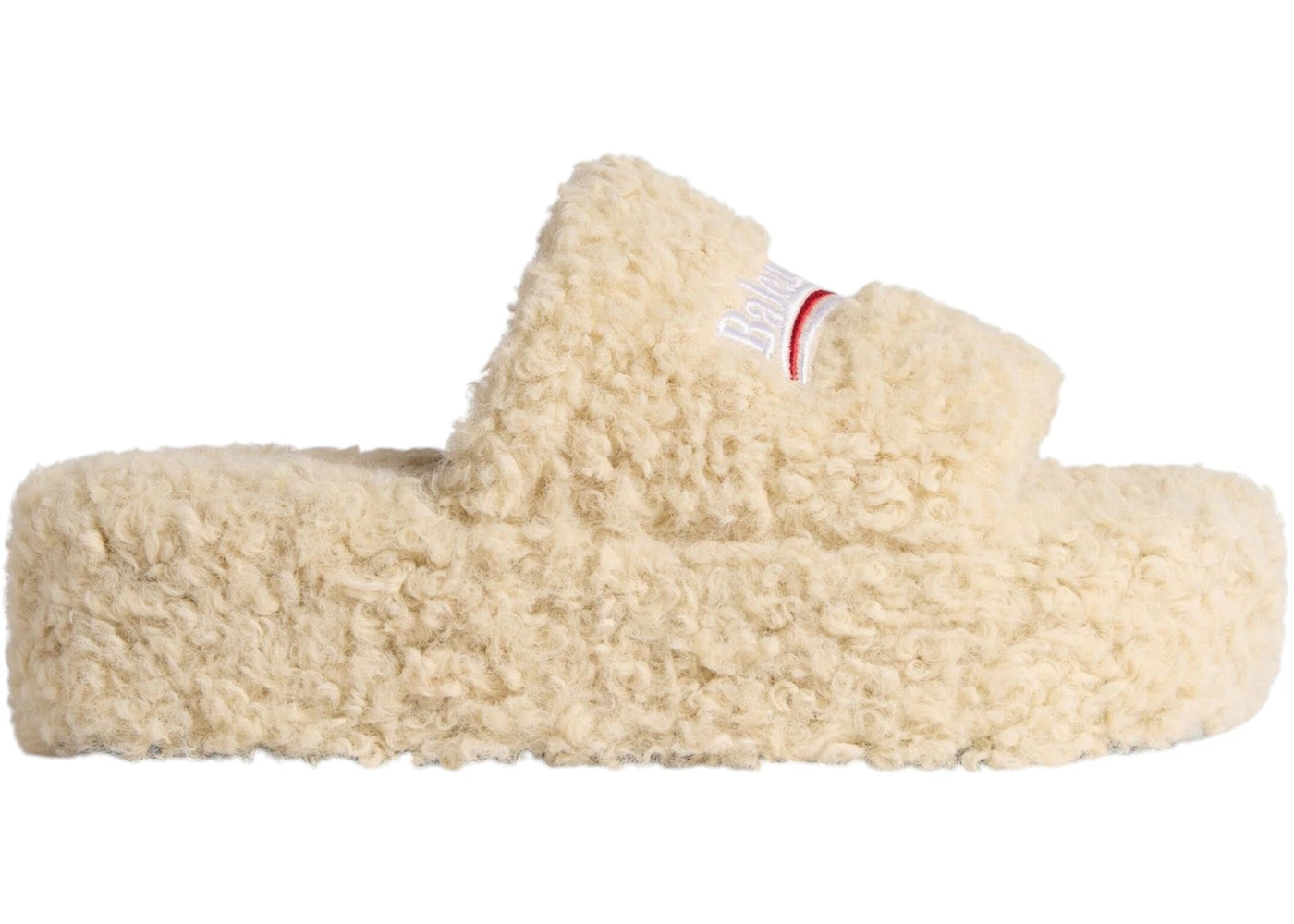 balenciaga furry platform sandal beige white red
