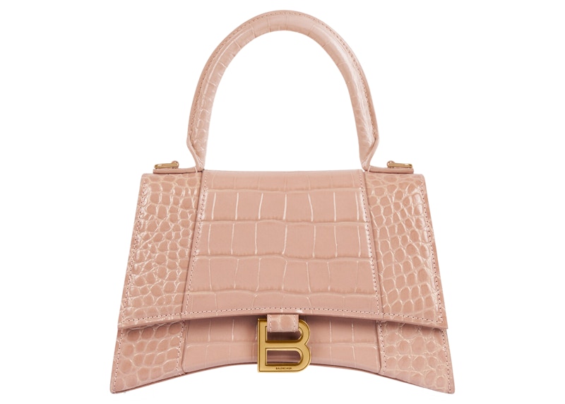 Balenciaga Hourglass Top Handle Bag Small Crocodile Embossed Beige One Size