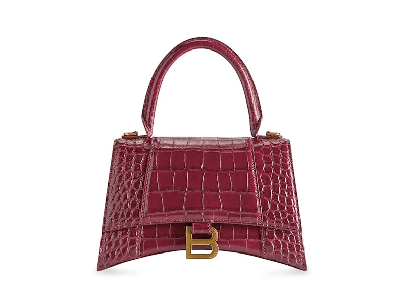 [BALENCIAGA]バレンシアガ HOURGLASS TOP HANDLE BAG BRIGHT RED BALENCIAGA Smooth Calfskin Crystal Diagonal Allover Logo