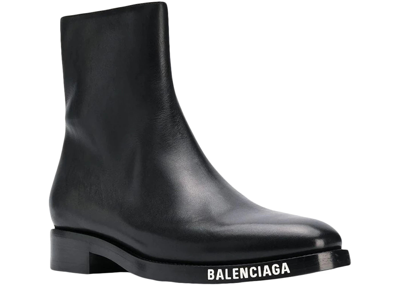balenciaga leather ankle boot black white logo