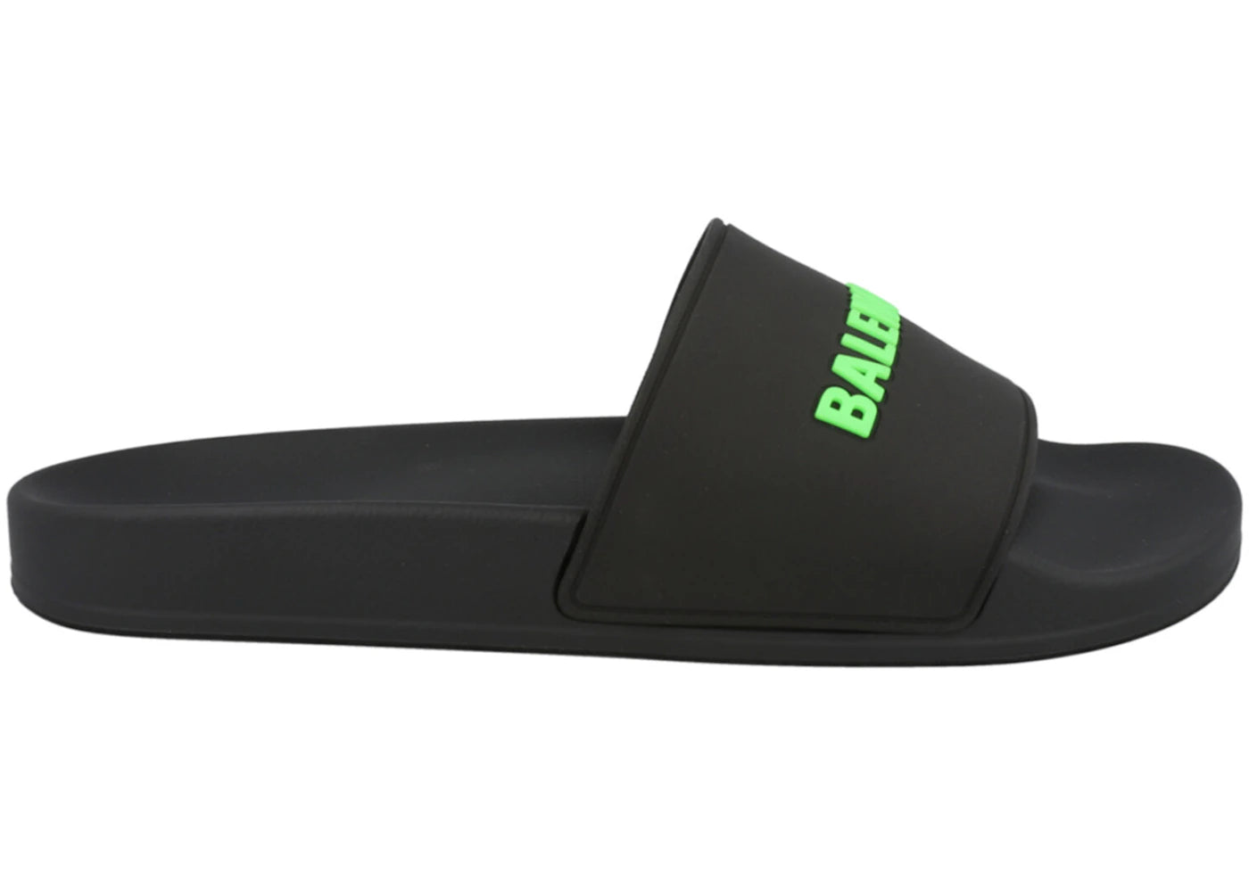 balenciaga logo pool slides black fluo green