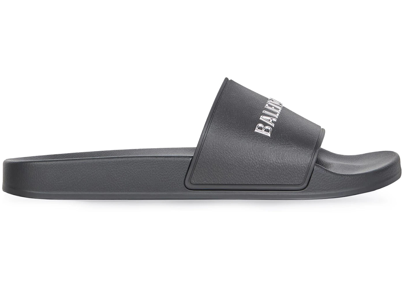 balenciaga pool slides black chrome logo