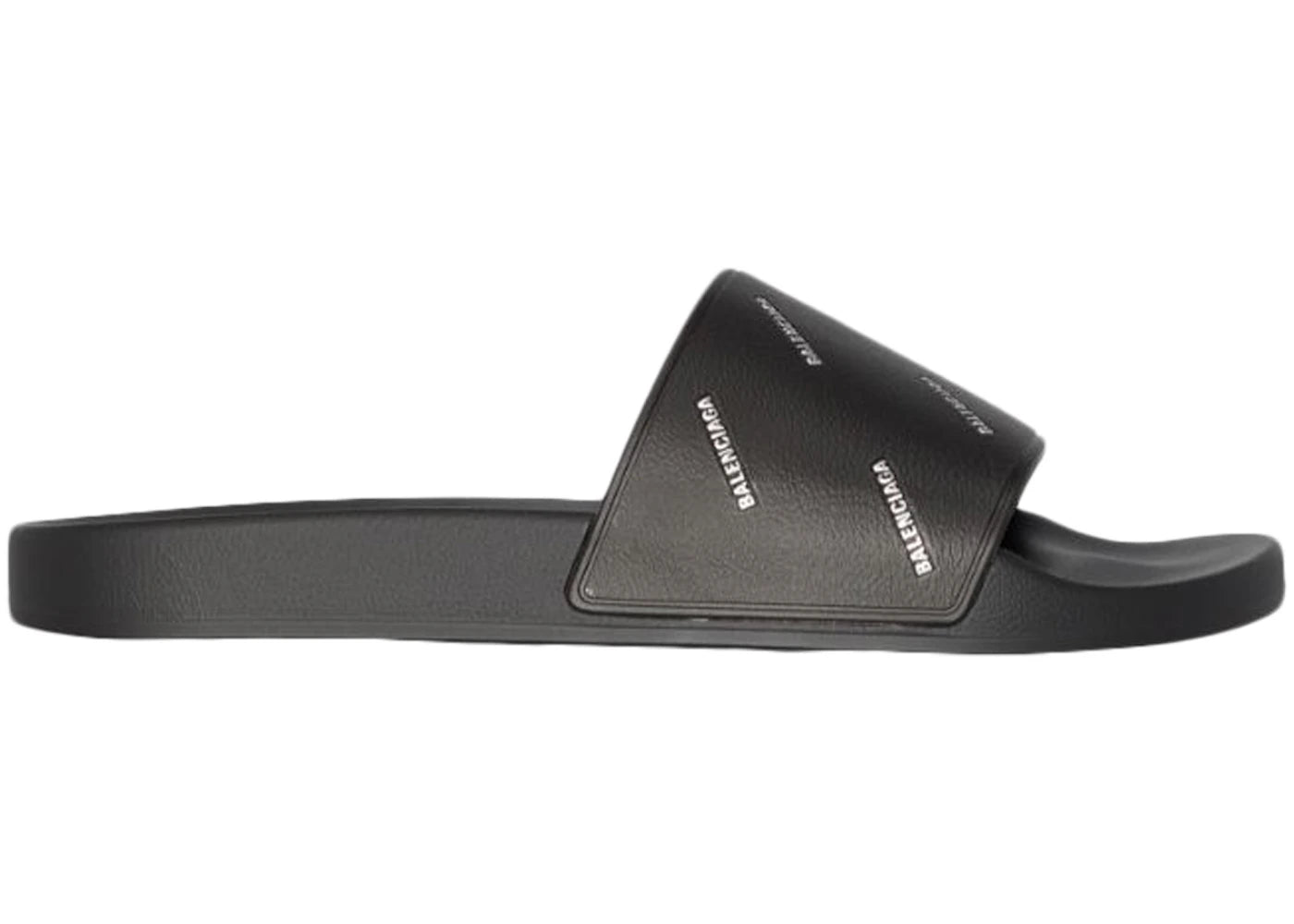 balenciaga pool slides repeat logo black white