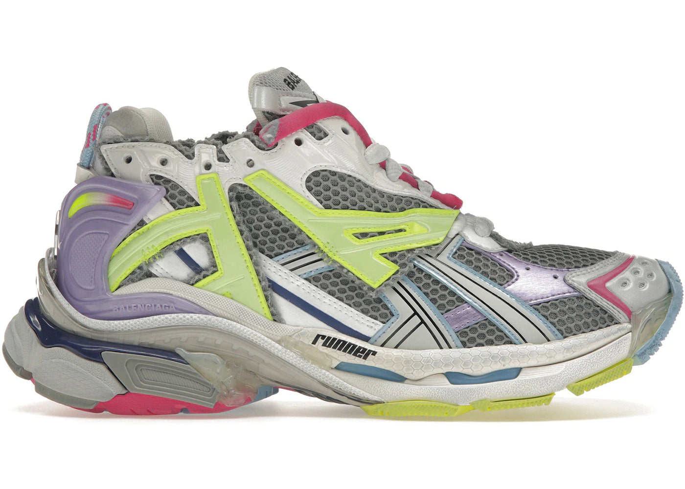 balenciaga runner leather free grey light purple neon yellow white