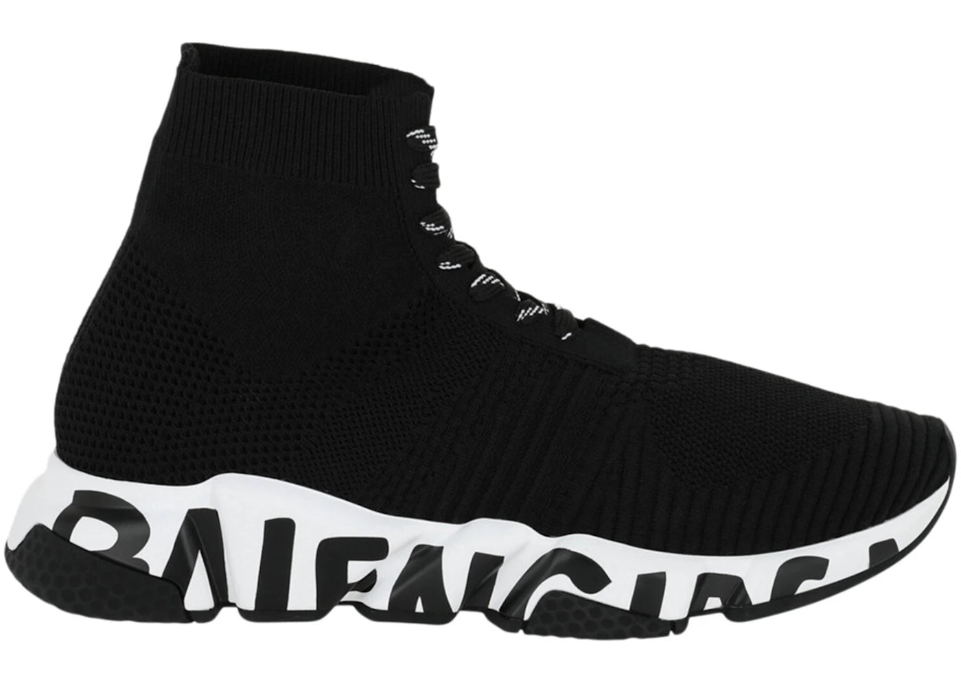 Balenciaga Speed Lace Up Graffiti Recycled Knit Graffiti Black White