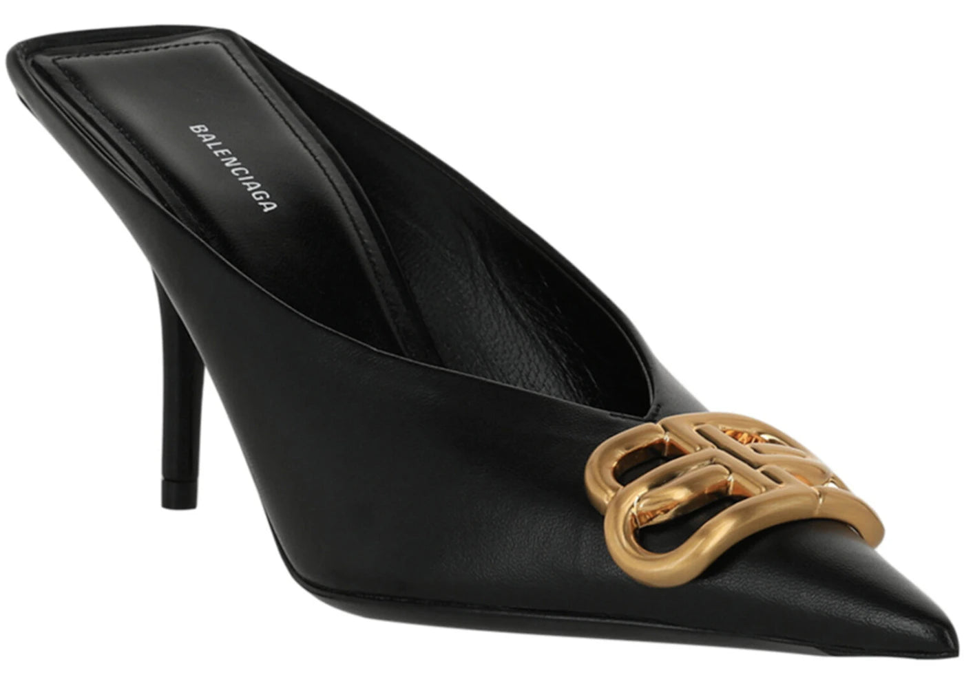 Balenciaga Square Knife Bb Mules Black Gold Womens