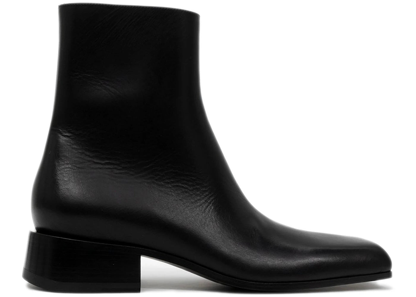 Balenciaga Square Toe Leather Ankle Boot Black