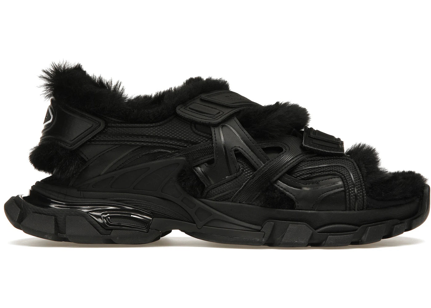 balenciaga track sandal fake fur black