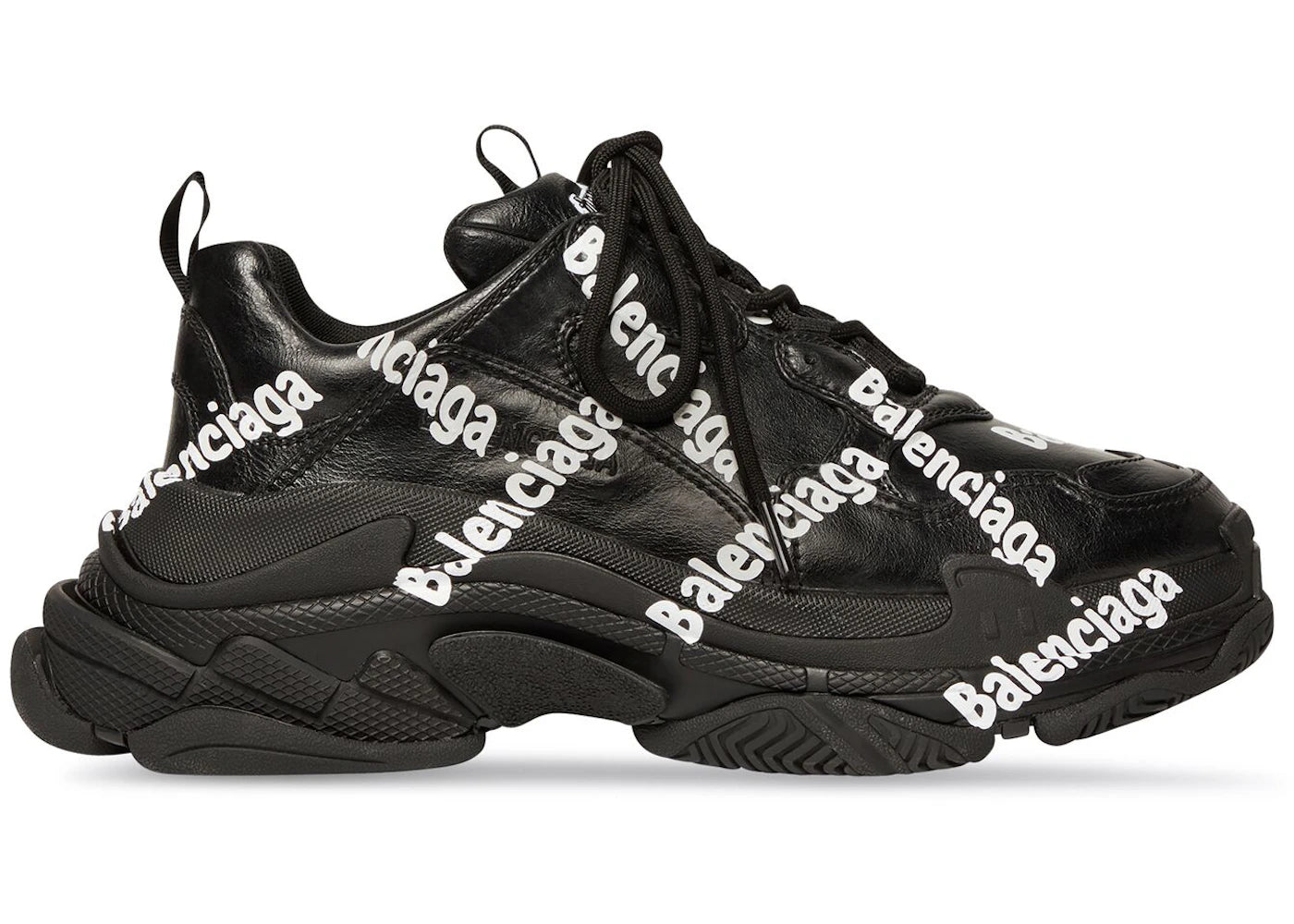 balenciaga triple s all over logo black white (women's)