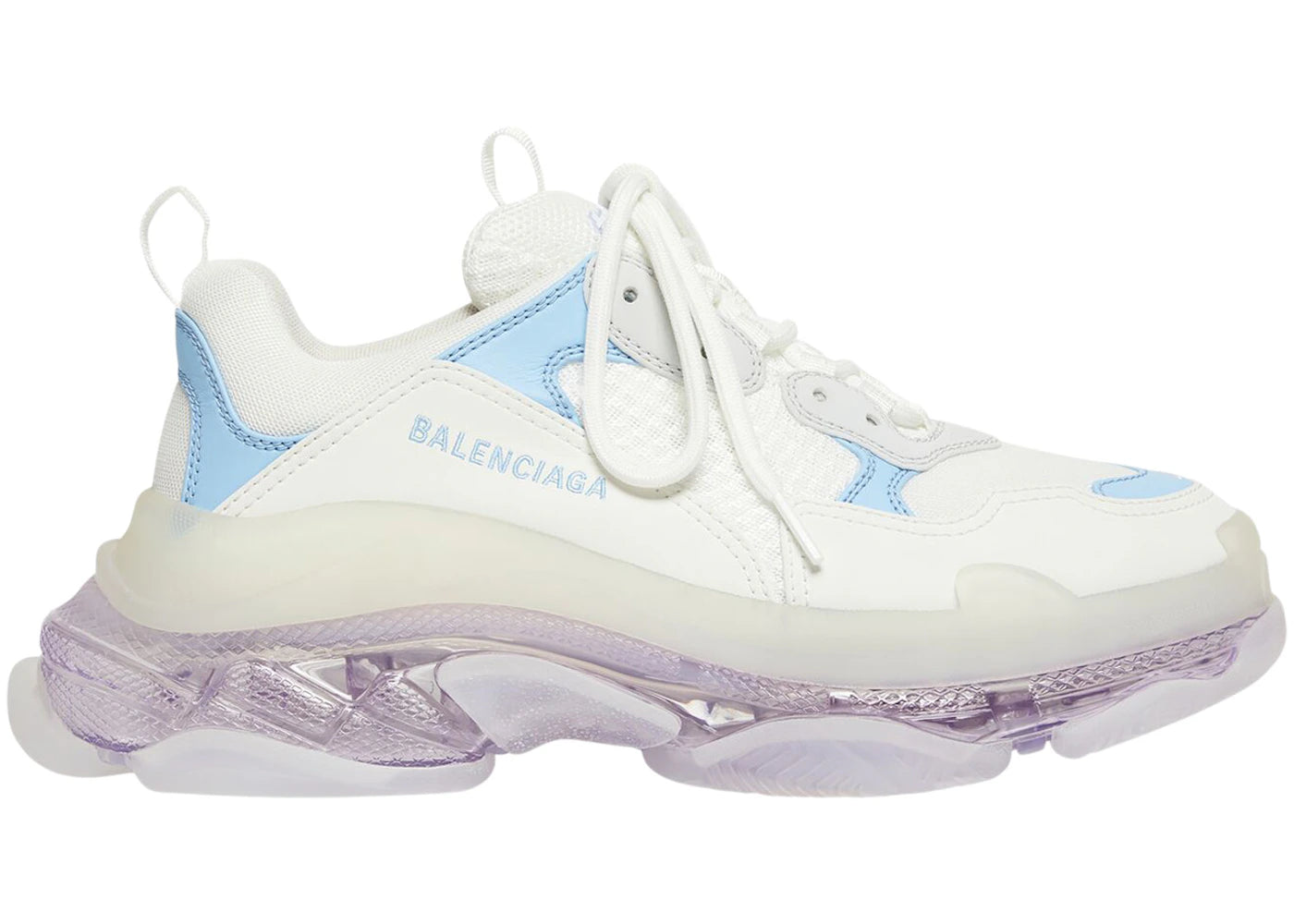 balenciaga triple s clear sole leather free light blue grey light purple white (women's)