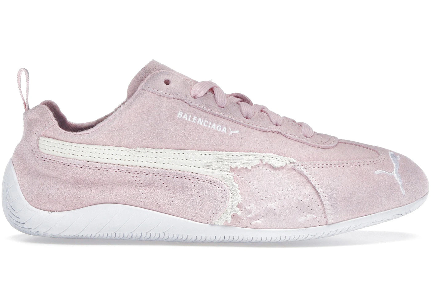 balenciaga x puma speedcat suede distressed pink white