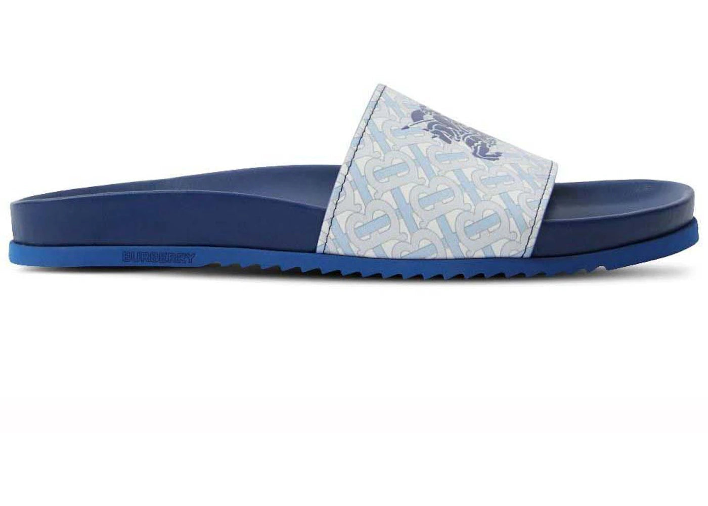 Burberry Ekd Monogram-Print Leather Slides Blue
