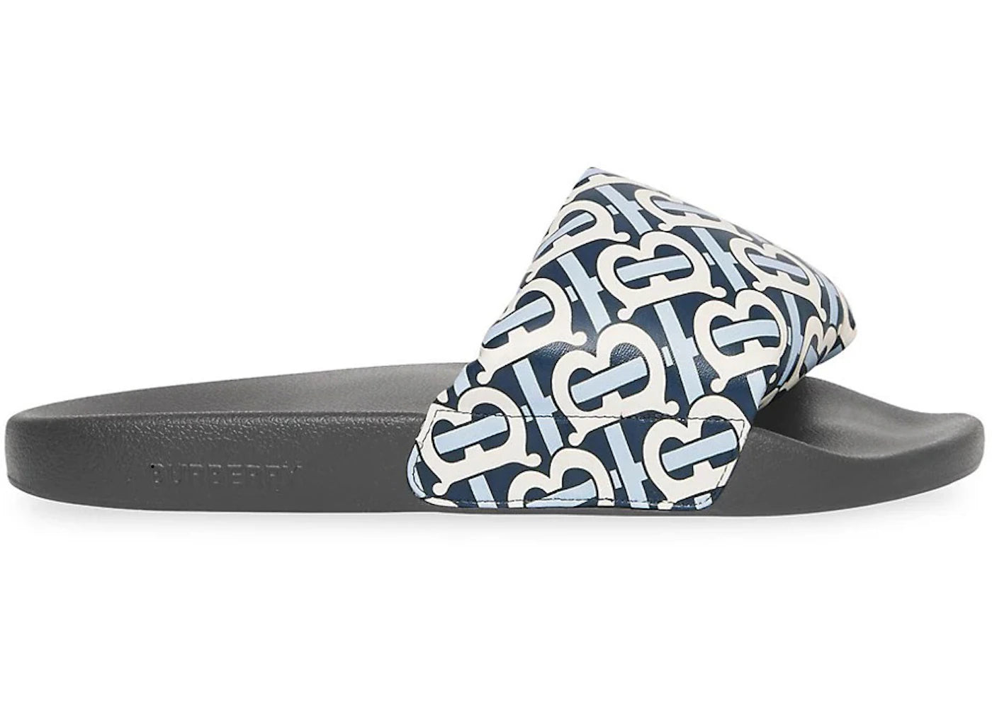 Burberry Furley Tb Flock Slides White Navy Leather (Women'S)