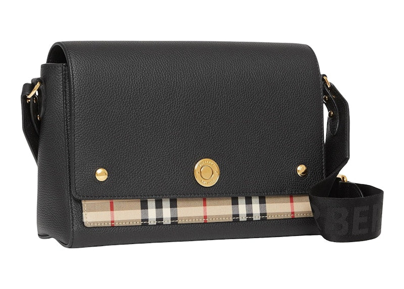 Burberry Leather And Vintage Check Note Crossbody Bag Black
