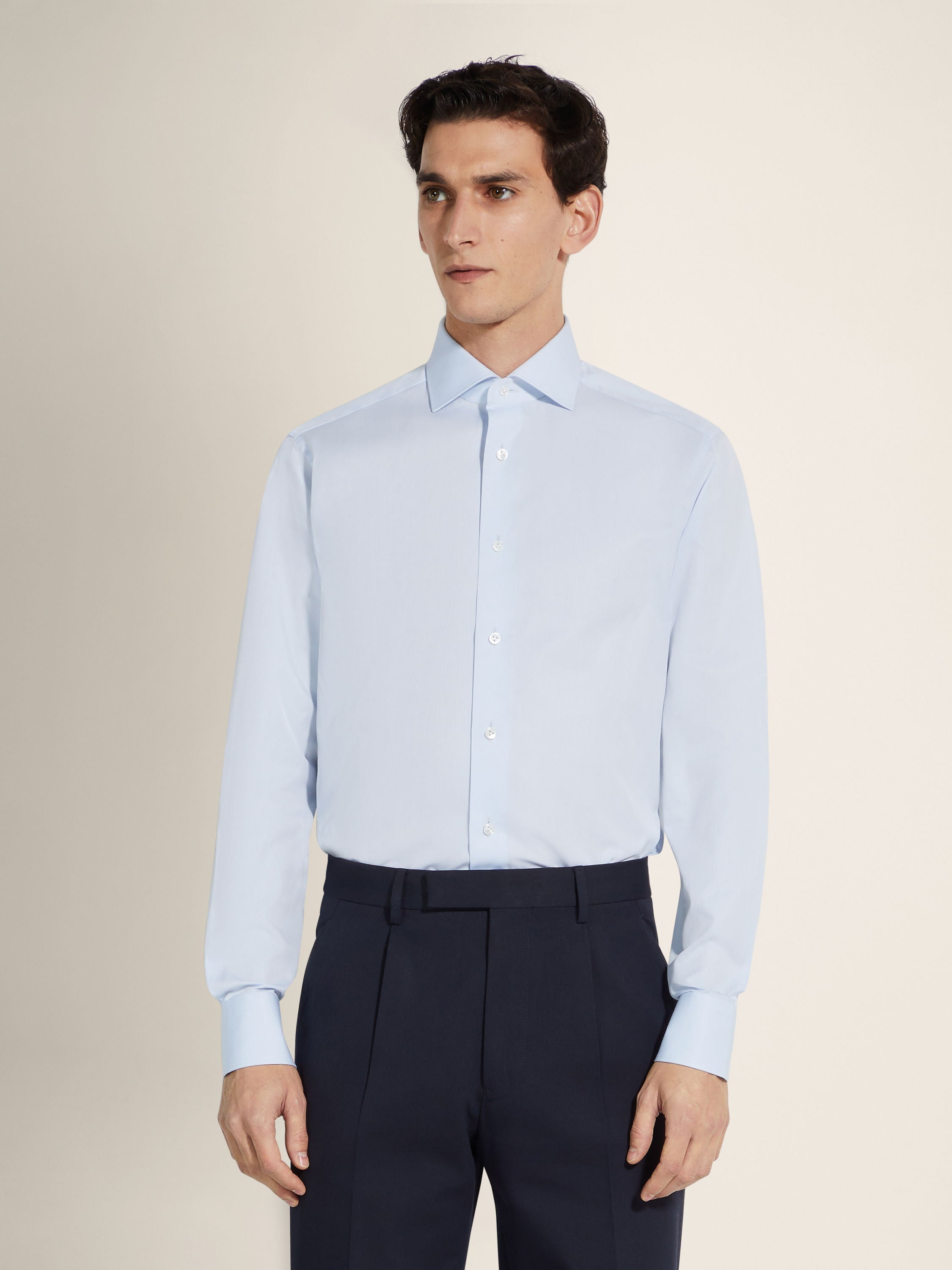 Zegna Light Blue Micro-Striped Centoventimila Cotton Shirt
