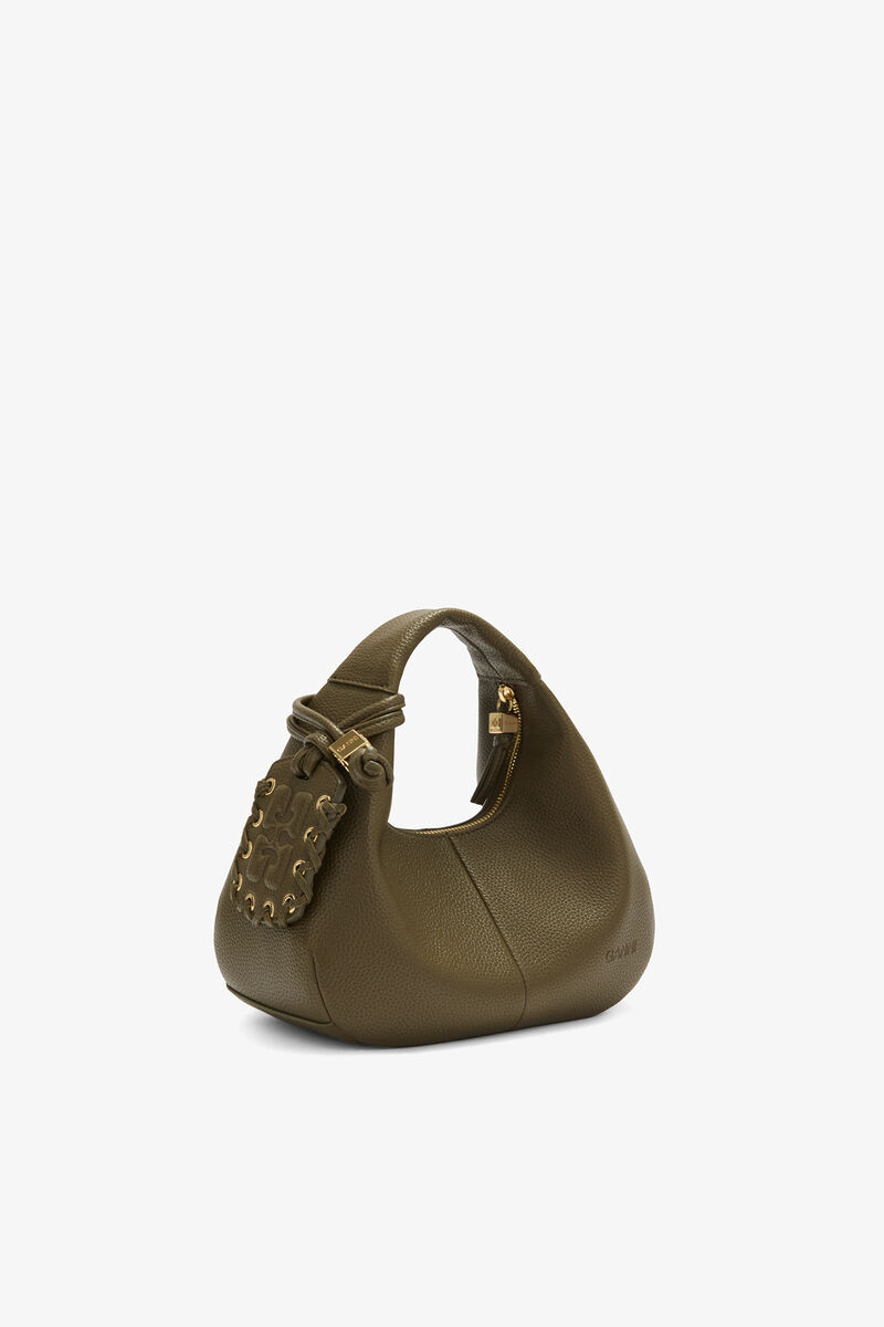 Ganni Military Olive Mini Hobo Bag In Green