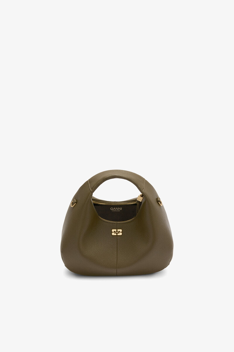 Ganni Military Olive Mini Hobo Bag In Green