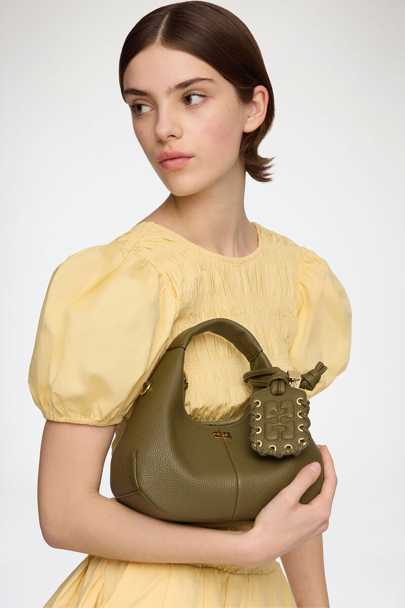 Ganni Military Olive Mini Hobo Bag In Green