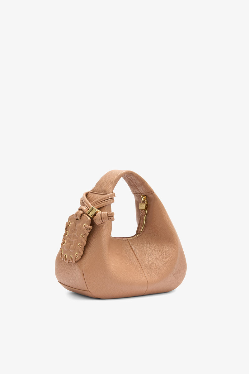 Ganni Tawny Birch Mini Hobo Bag In Brown