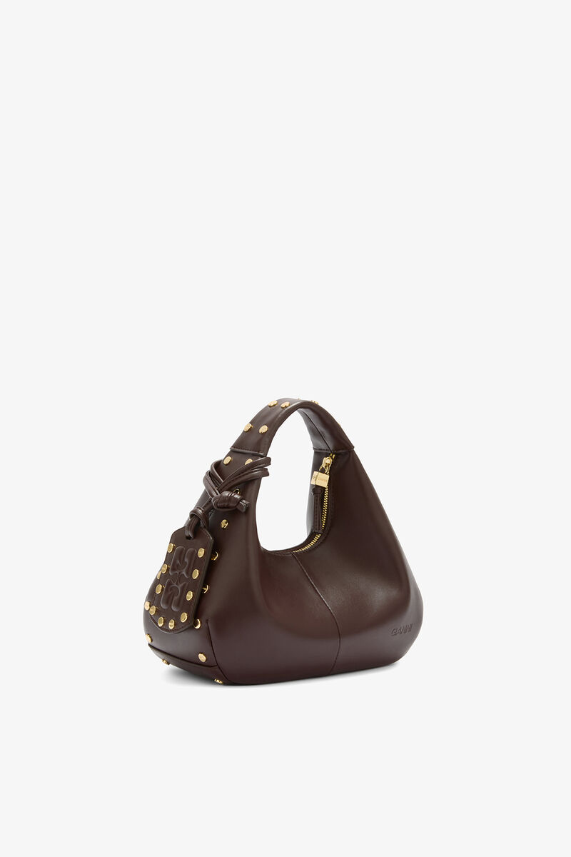 Ganni Chicory Coffee Mini Hobo Bag Studs In Brown