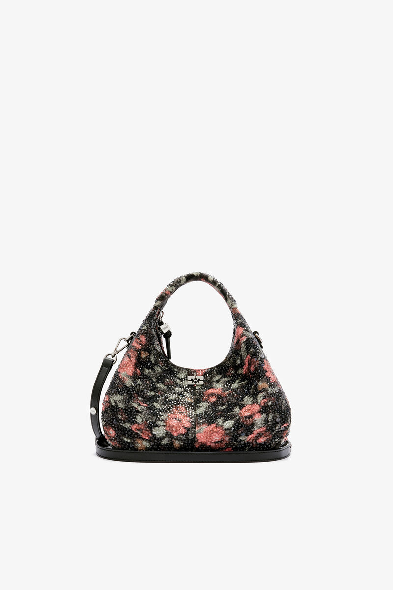 Ganni Black Mini Hobo Bag With Beaded Flower