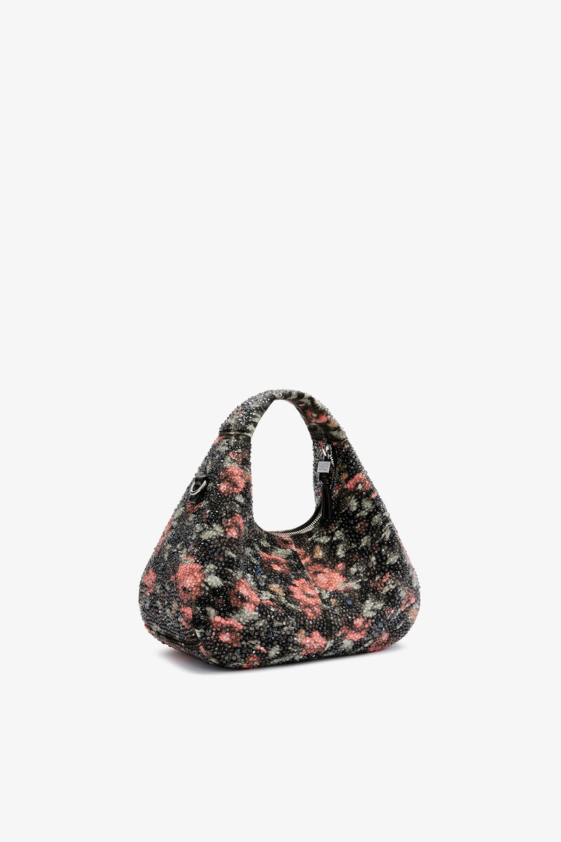 Ganni Black Mini Hobo Bag With Beaded Flower