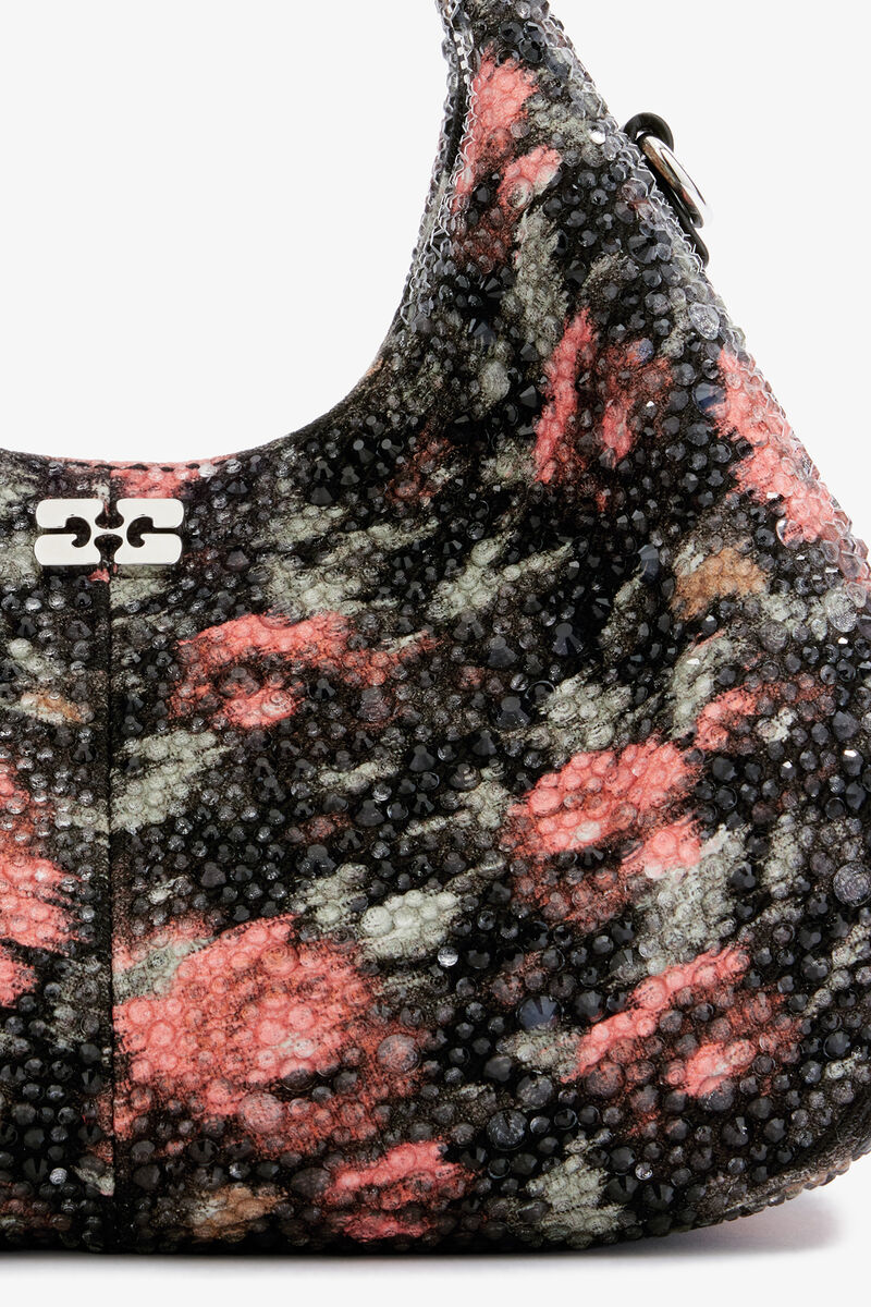 Ganni Black Mini Hobo Bag With Beaded Flower