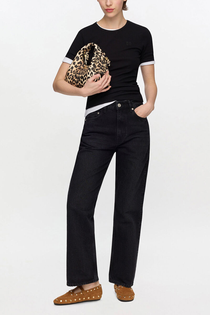 Ganni Almond Milk Mini Hobo Bag In Grained Leopard