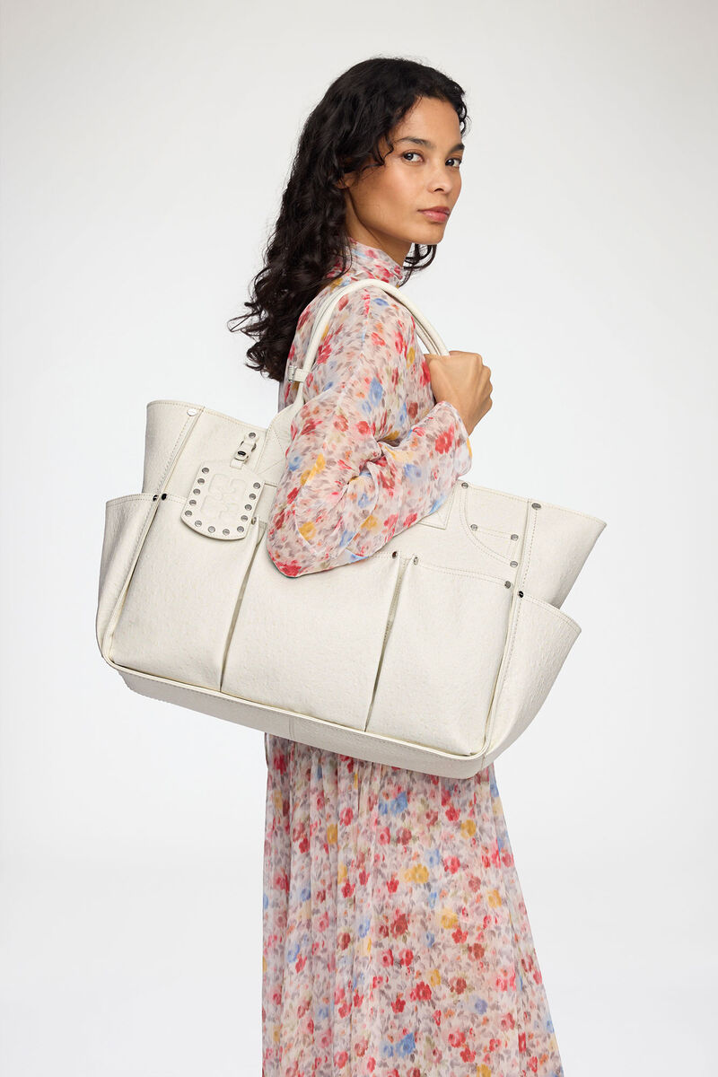 Ganni Egret Posy Bag In White Ostrich