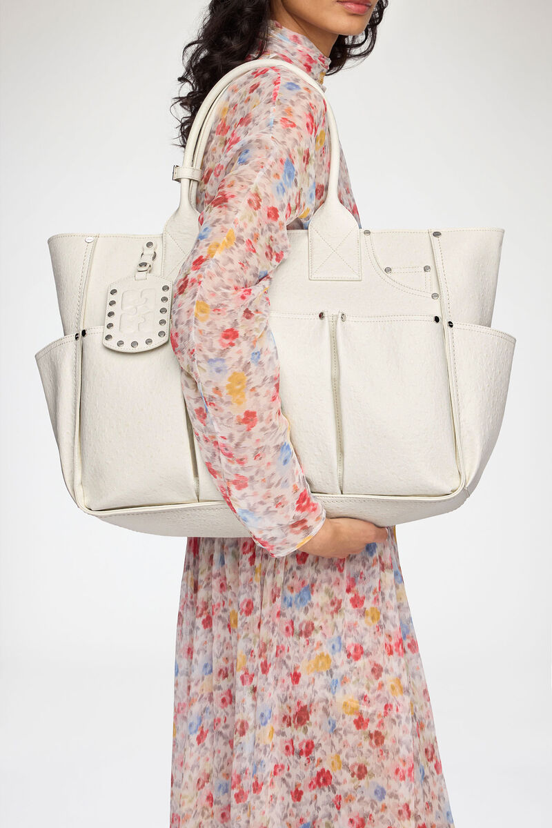 Ganni Egret Posy Bag In White Ostrich