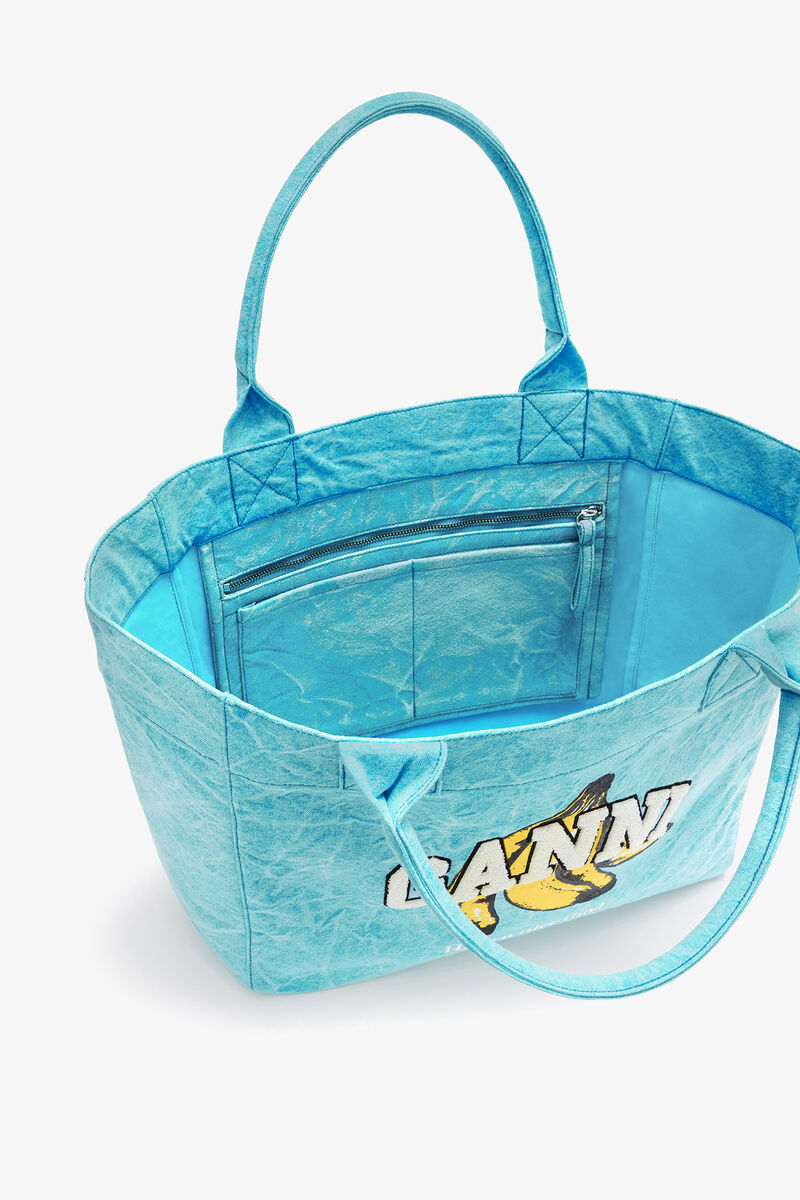 Ganni Blue Curacao Medium Tote Bag In Blue